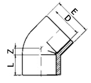 ABS Elbow 45 Plain Diagram