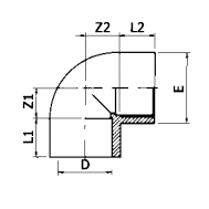 ABS Elbow 90 Plain x Thread Diagram ABS Elbow 90 Plain x Thread Diagram