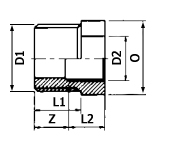 ABS Reducing Bush Threaded M x F Diagram ABS Reducing Bush Threaded M x F Diagram