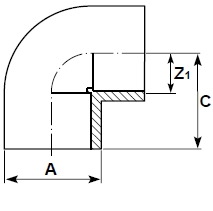 DP corzan cpvc elbow 90 plain diagram