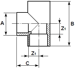 DP corzan cpvc tee 90 plain diagram