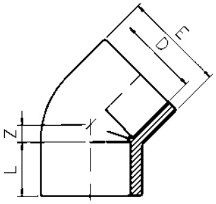 PVC Elbow 45 Plain Diagram