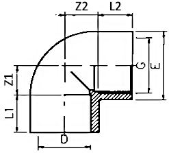 PVC Elbow 90 Plain x Thread Diagram