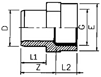 PVC Adaptor Plain M x Thread F Diagram