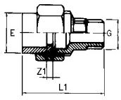 PVC Composite Union Plain F x Thread M Diagram