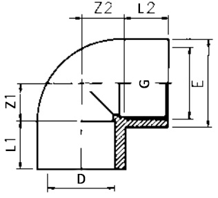 PVC Elbow 90 Threaded Diagram